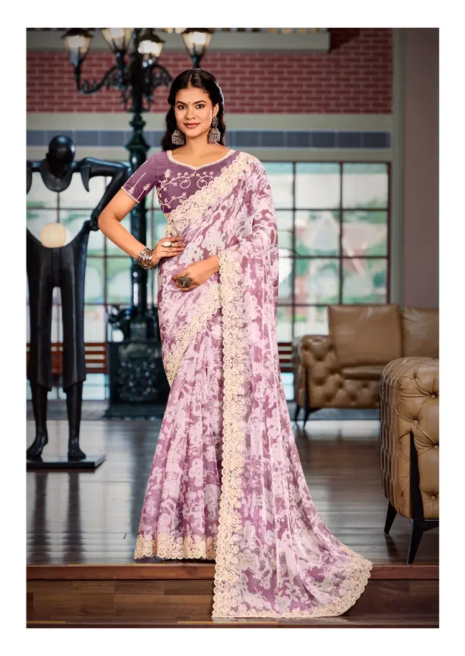 Juery By Stavan Burberry Embroidered Fancy Saree Suppliers In India